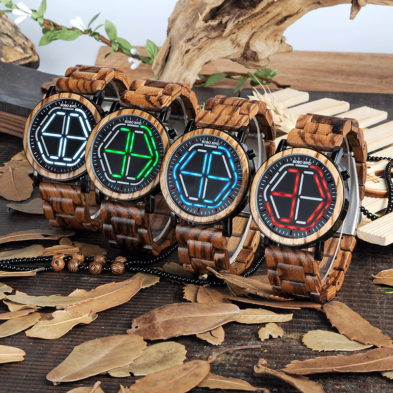 Men'S Wooden Watch Wooden Digital Student Electronic Watch