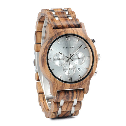 BOBOBIRD Luxury Men Watch Top Quartz Chronograph Personalized Wristwatch Timepiece Metal Wooden Strap Gift Box relogio masculino