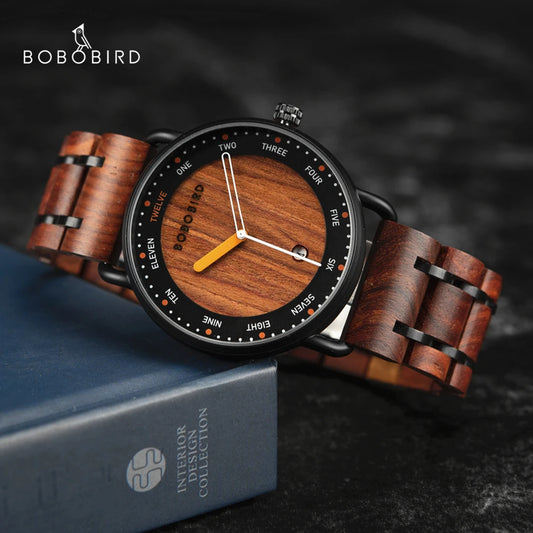 Men Watches BOBO BIRD Wooden Quartz Watch Date Display Casual Customized Wristwatch For Men Unique Custom Holiday Christmas Gift