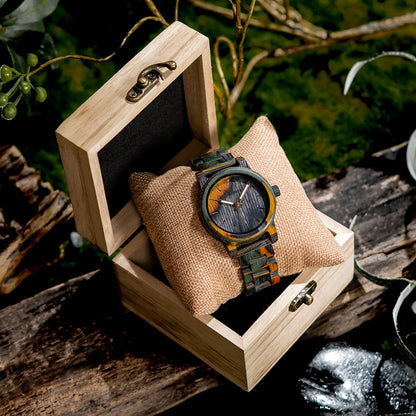 BOBOBIRD Wooden Watch Men's Wristwatch Japanese Quartz Movement Crazy Horse Leather Fashion Casual Engraved Watches Custom Gift