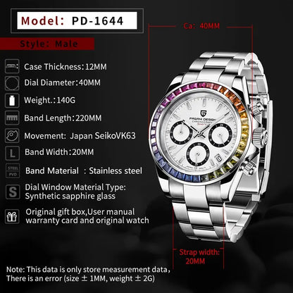 PAGANI DESIGN Men Watches Luxury Automatic Date Watch Men Quartz Watches For Men Brand Chronograph Japan VK63 Sapphire