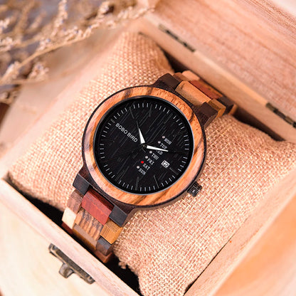 BOBO BIRD Wood Watch Men Women Quartz Week Date Couple Timepiece Colorful Wooden Band Logo Customize Gift Wholesale Dropship